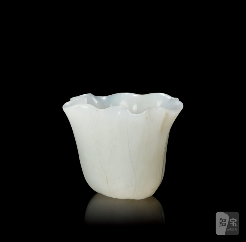 清 白玉荷叶杯 - 图1